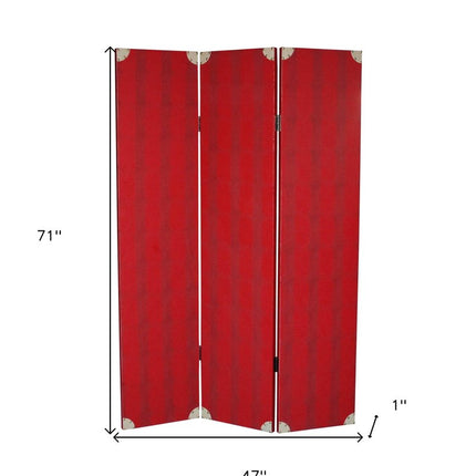 71" Red Wood Folding Three Panel Screen Room Divider HomeRoots