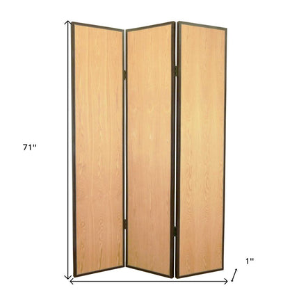 71" Natural Wood Folding Three Panel Screen Room Divider HomeRoots