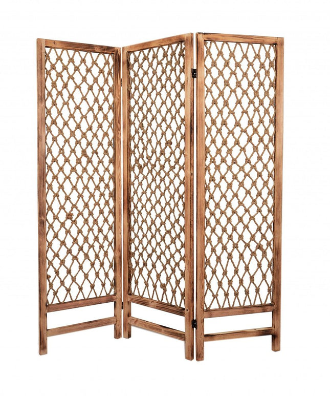 69" Natural Folding Three Panel Screen Room Divider HomeRoots