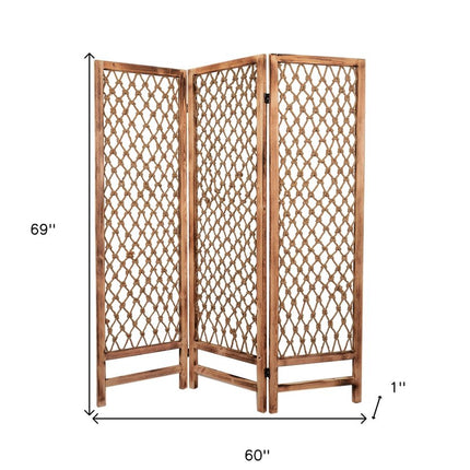 69" Natural Solid Wood Panel Screen Room Divider