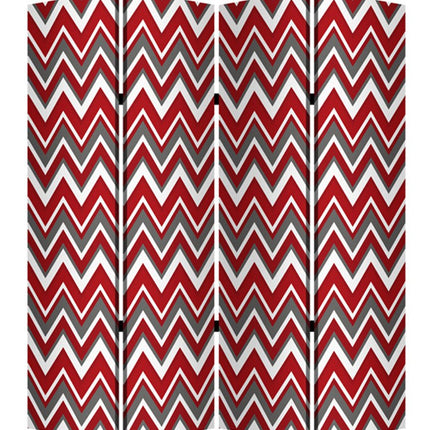 84" Red And Gray Canvas Folding Four Panel Screen Room Divider HomeRoots