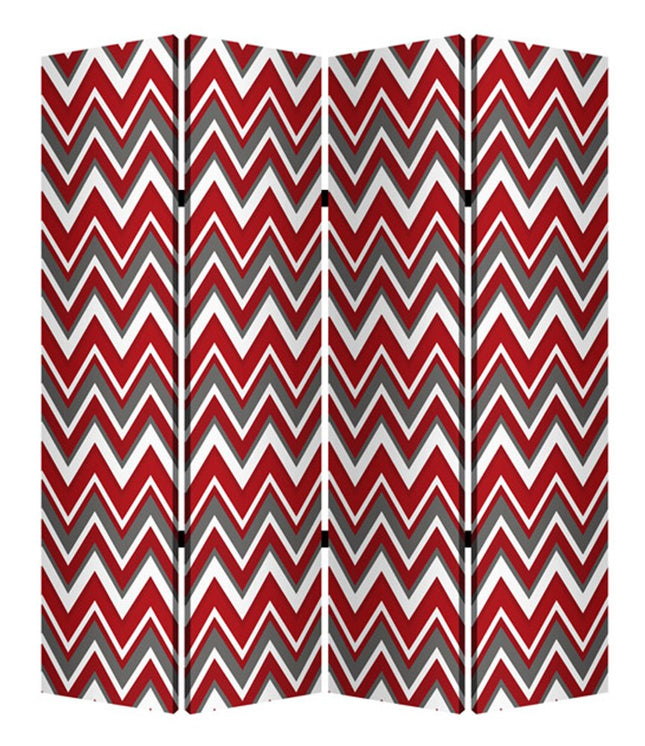 84" Red And Gray Canvas Folding Four Panel Screen Room Divider HomeRoots