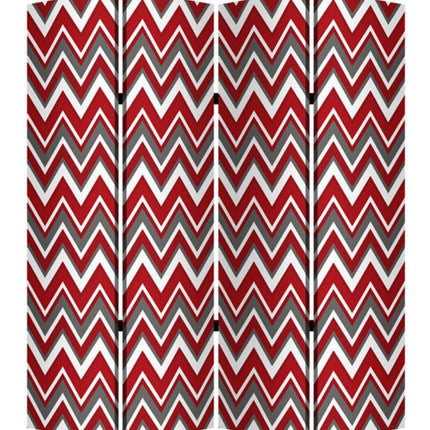 84" Red And Gray Canvas Folding Four Panel Screen Room Divider HomeRoots