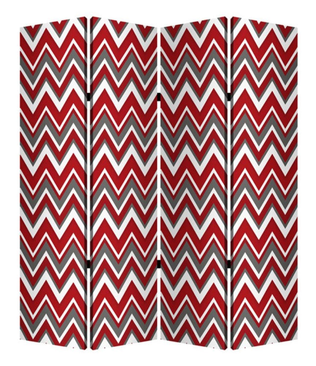 84" Red And Gray Canvas Folding Four Panel Screen Room Divider HomeRoots