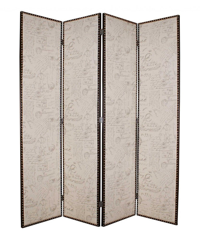 84" Tan Fabric Folding Four Panel Screen Room Divider HomeRoots