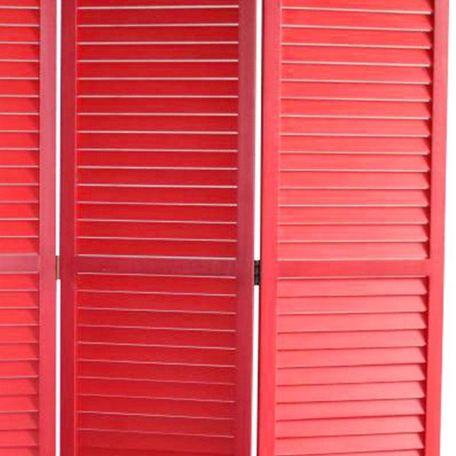 67" Red Wood Folding Three Panel Screen Room Divider HomeRoots