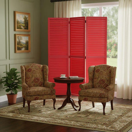 67" Red Wood Folding Three Panel Screen Room Divider HomeRoots