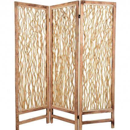 69" Brown Solid Wood Panel Screen Room Divider