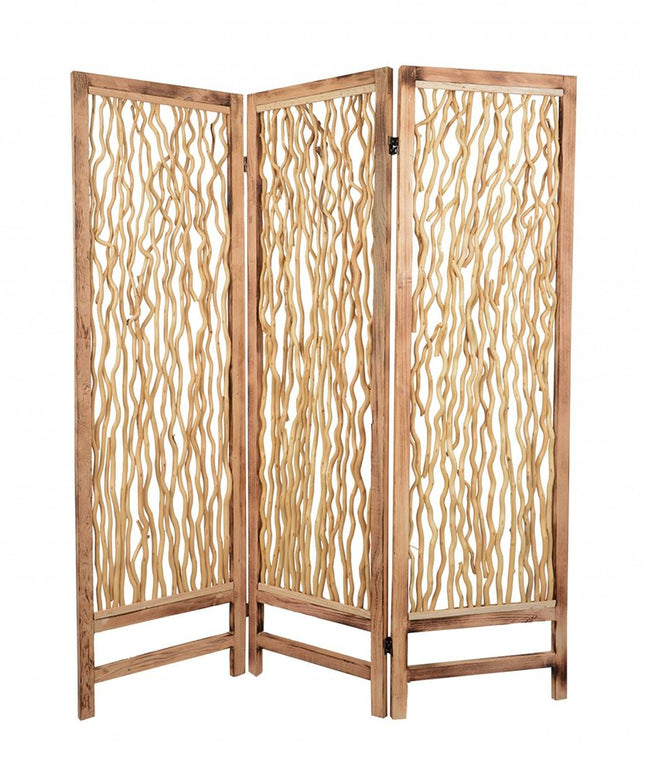 69" Brown Wood Folding Three Panel Screen Room Divider HomeRoots