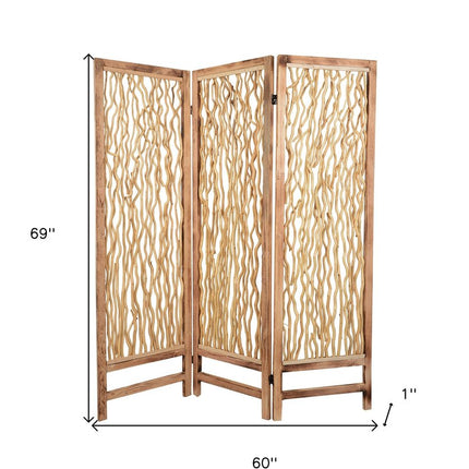 69" Brown Solid Wood Panel Screen Room Divider