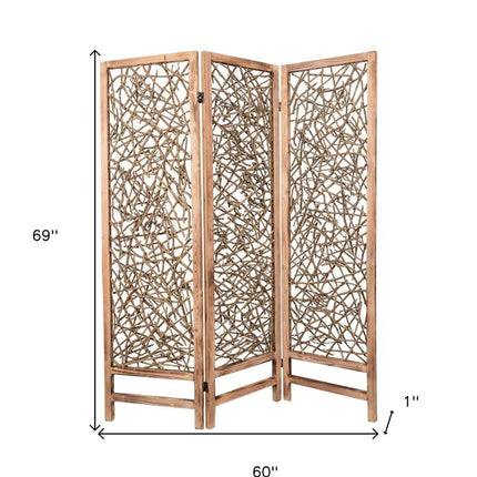 69" Brown Solid Wood Panel Screen Room Divider