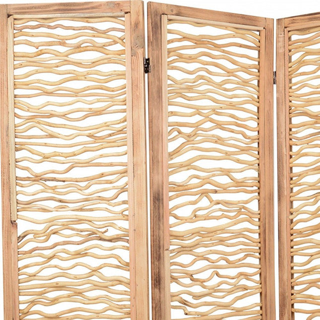 69" Brown Wood Folding Three Panel Screen Room Divider HomeRoots
