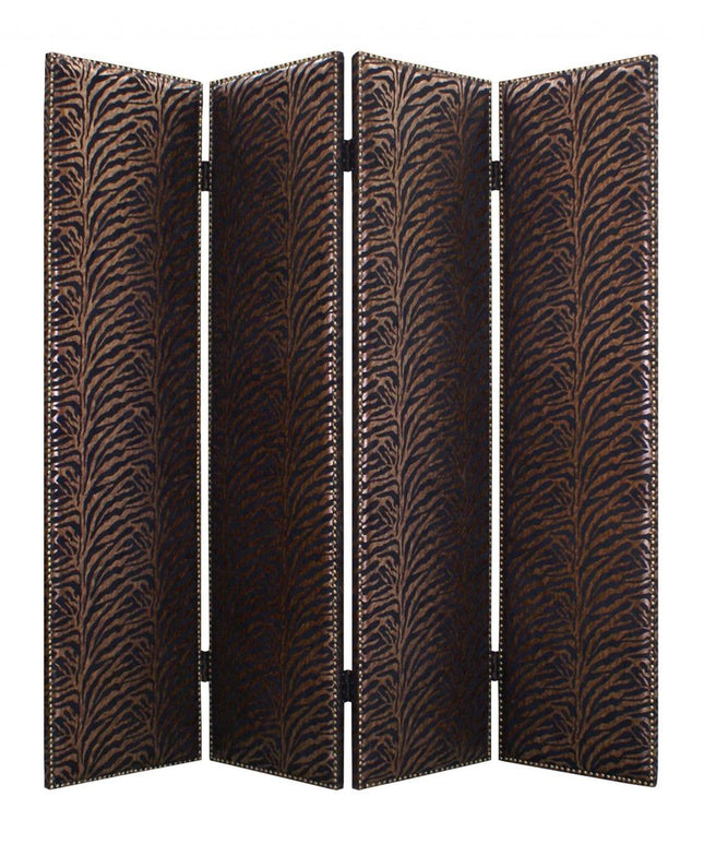 84" Bronze Fabric Folding Four Panel Screen Room Divider HomeRoots