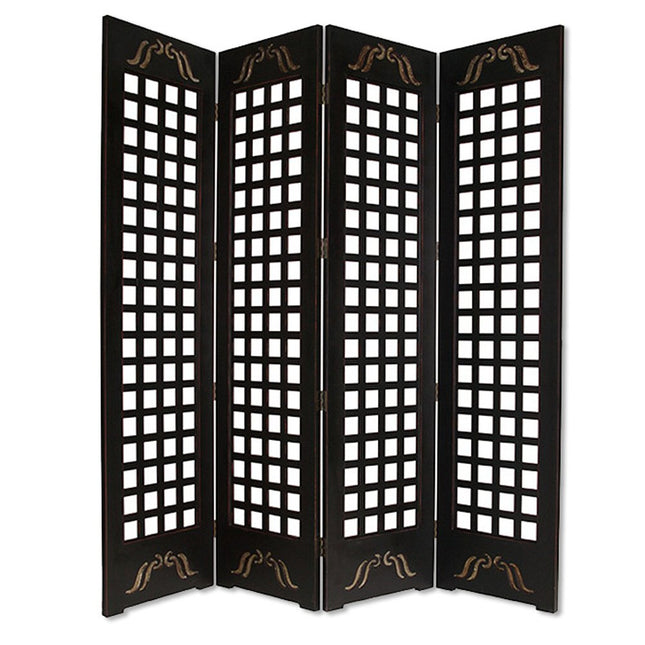 84" Brown Wood Folding Four Panel Screen Room Divider HomeRoots