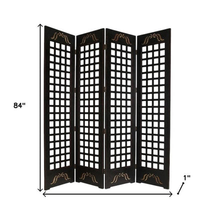 84" Brown Wood Folding Four Panel Screen Room Divider HomeRoots
