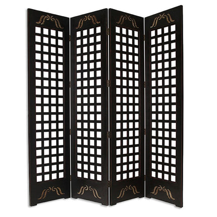84" Brown Wood Folding Four Panel Screen Room Divider HomeRoots