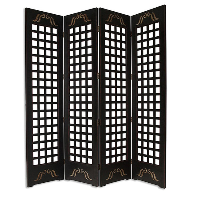 84" Brown Wood Folding Four Panel Screen Room Divider HomeRoots