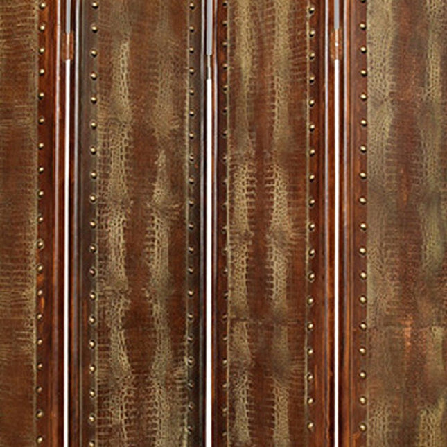 84" Brown Faux Leather Folding Four Panel Screen Room Divider HomeRoots
