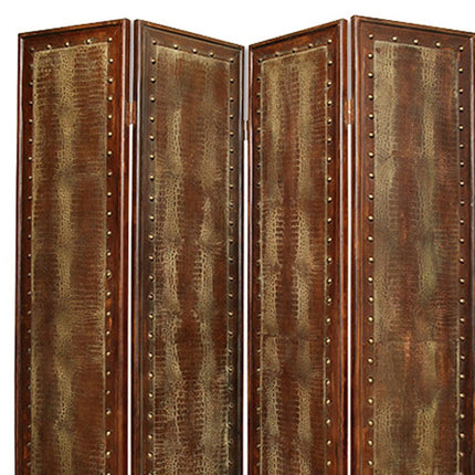 84" Brown Faux Leather Folding Four Panel Screen Room Divider HomeRoots