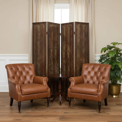 84" Brown Faux Leather Folding Four Panel Screen Room Divider HomeRoots