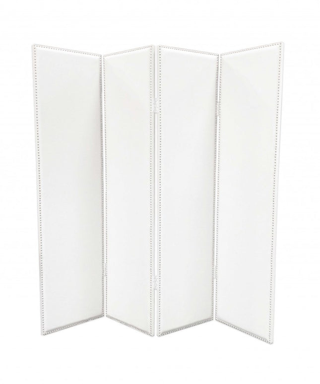 84" White Faux Leather Folding Four Panel Screen Room Divider HomeRoots