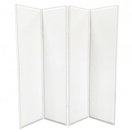 84" White Faux Leather Folding Four Panel Screen Room Divider HomeRoots