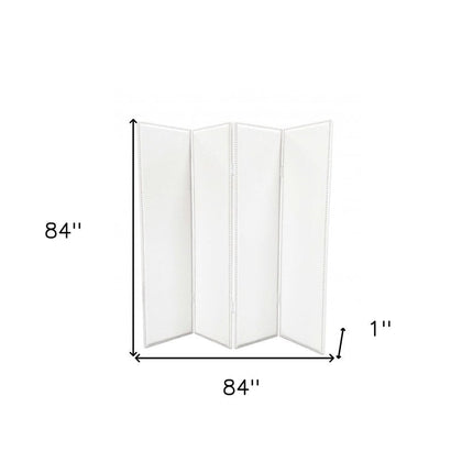 84" White Faux Leather Folding Four Panel Screen Room Divider HomeRoots
