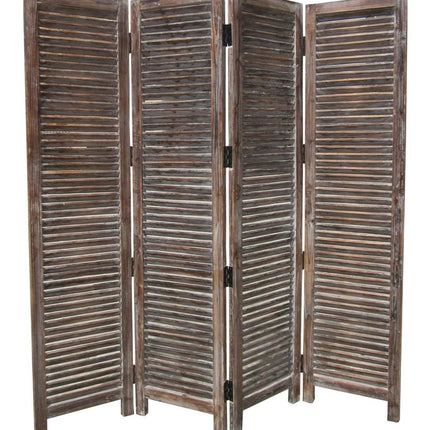 84" Brown Wood Folding Four Panel Screen Room Divider HomeRoots