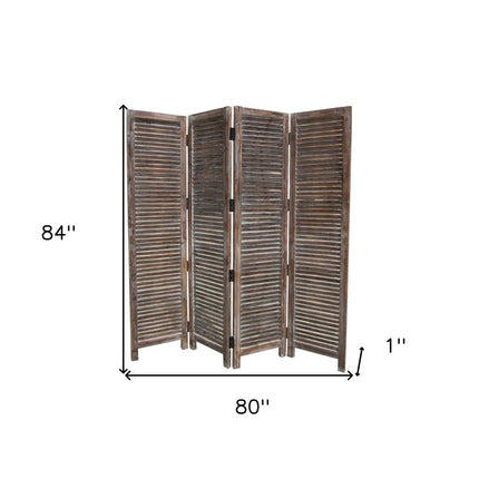 84" Brown Wood Folding Four Panel Screen Room Divider HomeRoots
