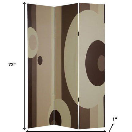 72" Brown Canvas Folding Three Panel Screen Room Divider HomeRoots