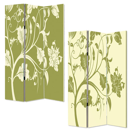 72" Green Canvas Folding Three Panel Screen Room Divider HomeRoots