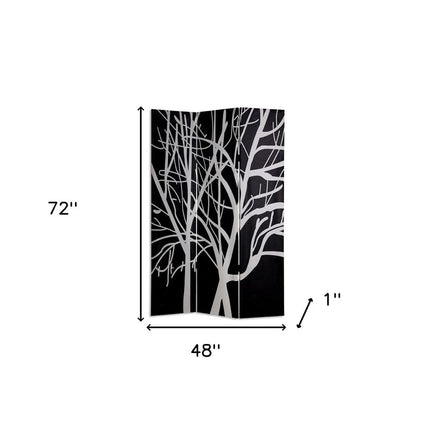 72" Black And White Canvas Folding Three Panel Screen Room Divider HomeRoots