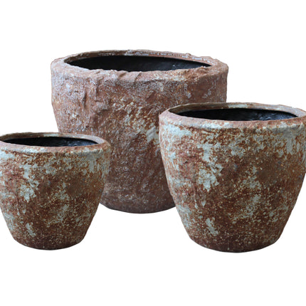 Set of Three 21" Brown Stone Indoor Outdoor Round Pot Planter HomeRoots