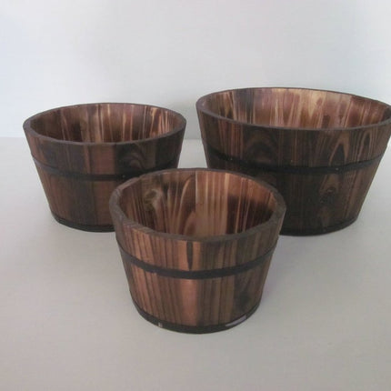 Set of Three Brown Solid Wood Round Pot Planter HomeRoots