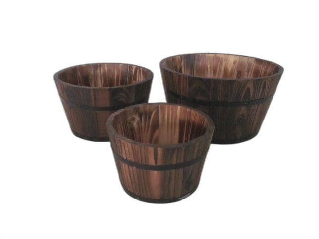 Set of Three Brown Solid Wood Round Pot Planter HomeRoots