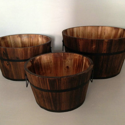 Set of Three Natural Wood Indoor Outdoor Round Pot Planters HomeRoots