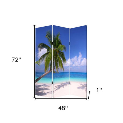 72" Blue And Green Canvas Folding Three Panel Screen Room Divider HomeRoots