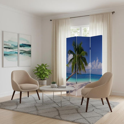 72" Blue And Green Canvas Folding Three Panel Screen Room Divider HomeRoots