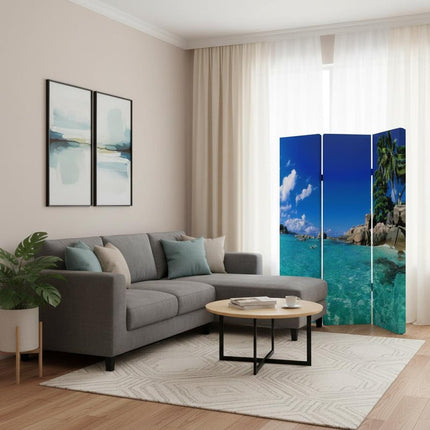 72" Blue And Green Canvas Folding Three Panel Screen Room Divider HomeRoots