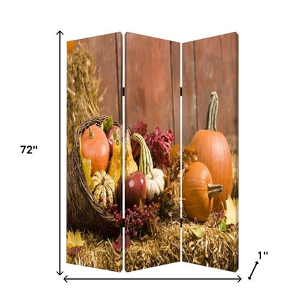 72" Brown Canvas Folding Three Panel Screen Room Divider HomeRoots