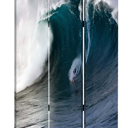 72" Blue And White Canvas Folding Three Panel Screen Room Divider HomeRoots