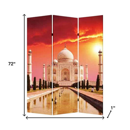 72" Brown Canvas Folding Three Panel Screen Room Divider HomeRoots