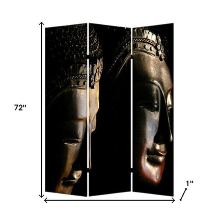 72" Black Canvas Folding Three Panel Screen Room Divider HomeRoots