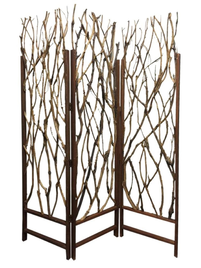 70" Brown Wood Branches Folding Three Panel Screen Room Divider HomeRoots