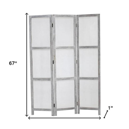 67" Gray Folding Three Panel Screen Room Divider