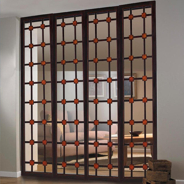 84" Brown Folding Four Panel Screen Room Divider HomeRoots