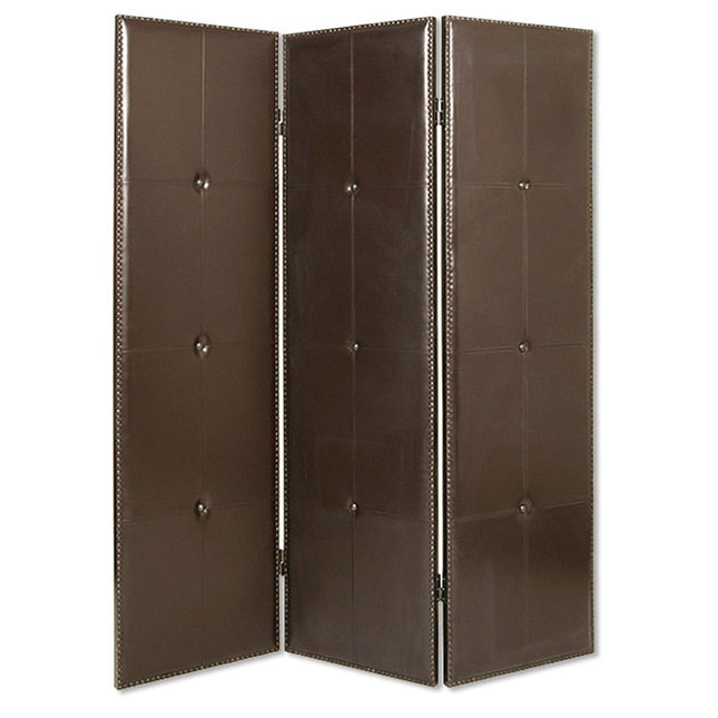 72" Brown Faux Leather Folding Three Panel Screen Room Divider HomeRoots