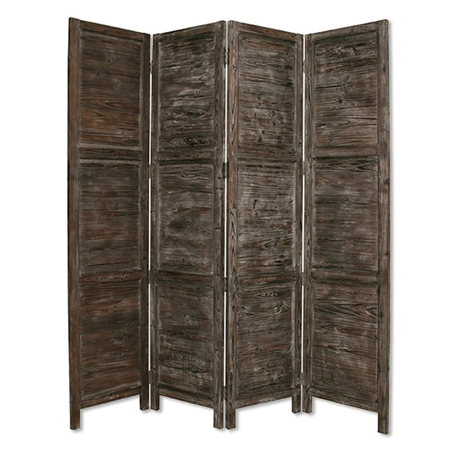 84" Green Rustic Wood Folding Four Panel Screen Room Divider HomeRoots