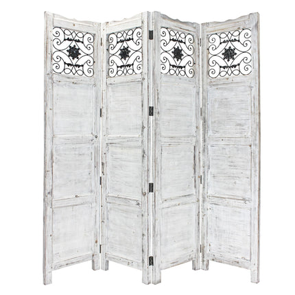 84" Blue Wood Folding Four Panel Screen Room Divider HomeRoots