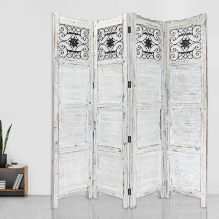 84" Blue Wood Folding Four Panel Screen Room Divider HomeRoots